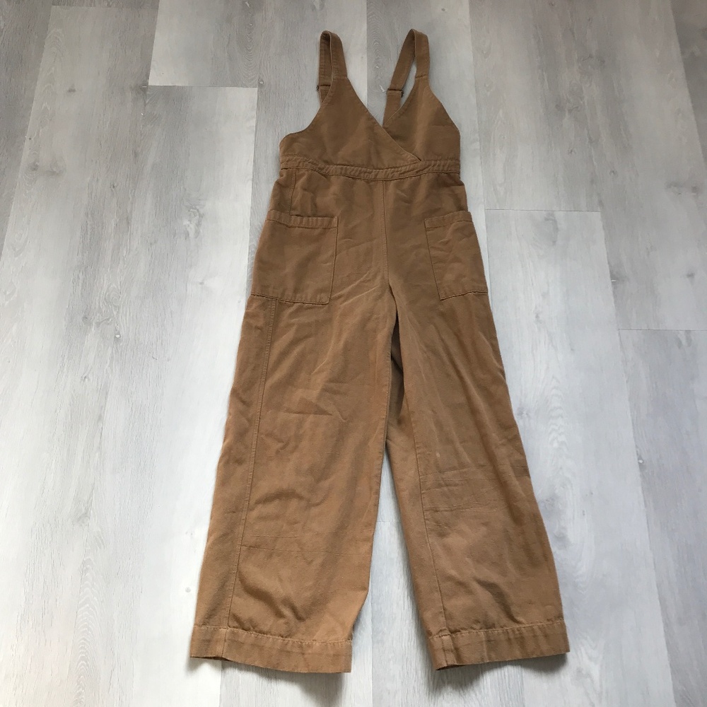 LONGWAY CALIFORNIA OVERALLS MUSHROOM BROWN V NECK BACKLESS WIDE LEG CROP SMALL